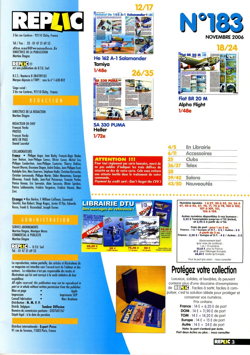 Replic 183 - Fiat BR-20 M, SA-330 Puma, He-162